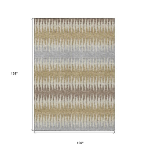 Homeroots 3' Stylish Artichoke Green Striped Area Rug – Washable & Durable For Indoor Outdoor Use 10' X 14' Polyester 590786