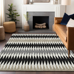 Homeroots 3' Stylish Artichoke Green Striped Area Rug – Washable & Durable For Indoor Outdoor Use 5' X 8' Polyester 590788