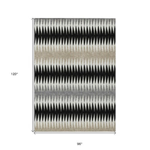 Homeroots 3' Stylish Artichoke Green Striped Area Rug – Washable & Durable For Indoor Outdoor Use 8' X 10' Polyester 590790