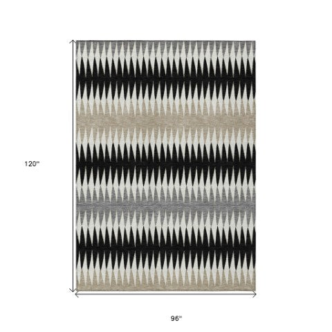 Homeroots 3' Stylish Artichoke Green Striped Area Rug – Washable & Durable For Indoor Outdoor Use 8' X 10' Polyester 590790