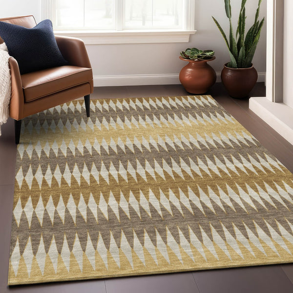 Homeroots 3' Stylish Artichoke Green Striped Area Rug – Washable & Durable For Indoor Outdoor Use 3' X 5' Polyester 590793