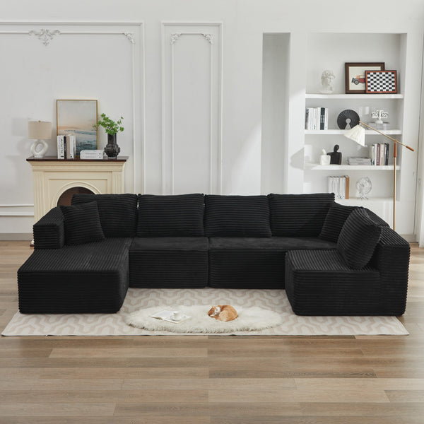 English Elm 106" Plush Corduroy Cloud Sectional Sofa with Right Chaise — Deep Seat, No Assembly, Modern Comfort W1143S00029 W1143S00029