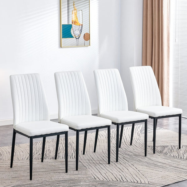 English Elm 7 Piece Faux Marble Dining Set with 55" Table and 6 Ergonomic PU Leather Chairs, Sturdy Modern Design SQ000750AAK