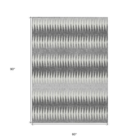 Homeroots 3' Stylish Artichoke Green Striped Area Rug – Washable & Durable For Indoor Outdoor Use 5' X 8' Polyester 590800