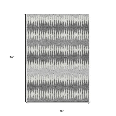 Homeroots 3' Stylish Artichoke Green Striped Area Rug – Washable & Durable For Indoor Outdoor Use 8' X 10' Polyester 590802