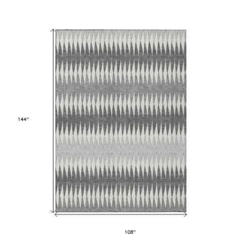 Homeroots 3' Stylish Artichoke Green Striped Area Rug – Washable & Durable For Indoor Outdoor Use 9' X 12' Polyester 590803