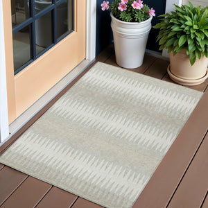 Homeroots 3' Stylish Artichoke Green Striped Area Rug – Washable & Durable For Indoor Outdoor Use 3' X 5' Polyester 590805