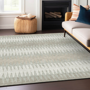 Homeroots 3' Stylish Artichoke Green Striped Area Rug – Washable & Durable For Indoor Outdoor Use 9' X 12' Polyester 590809