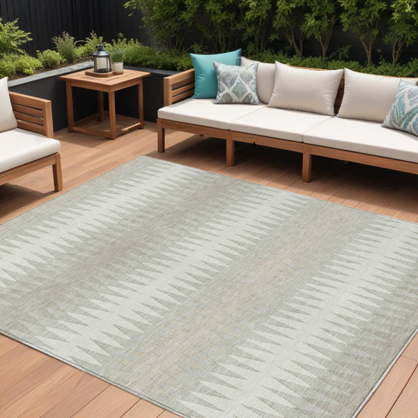 Homeroots 3' Stylish Artichoke Green Striped Area Rug – Washable & Durable For Indoor Outdoor Use 10' X 14' Polyester 590810