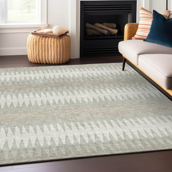 Homeroots 3' Stylish Artichoke Green Striped Area Rug – Washable & Durable For Indoor Outdoor Use 10' X 14' Polyester 590810