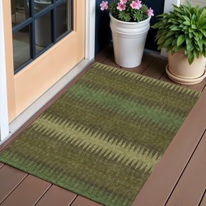 Homeroots 3' Stylish Artichoke Green Striped Area Rug – Washable & Durable For Indoor Outdoor Use 3' X 5' Polyester 590811