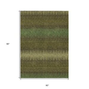 Homeroots 3' Stylish Artichoke Green Striped Area Rug – Washable & Durable For Indoor Outdoor Use 5' X 8' Polyester 590812