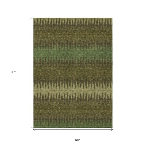 Homeroots 3' Stylish Artichoke Green Striped Area Rug – Washable & Durable For Indoor Outdoor Use 5' X 8' Polyester 590812