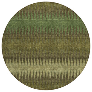 HomeRoots 5' Olive Green and Dark Green Striped Area Rug – Durable, Washable, Ideal for Indoor or Outdoor Use 8' Round 590813