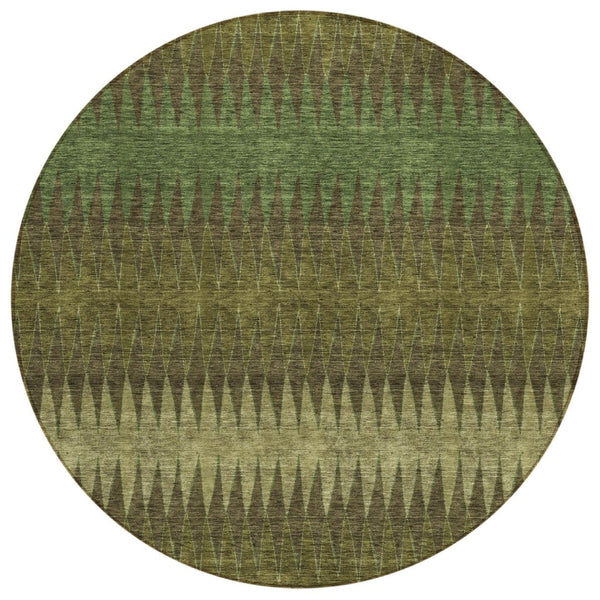 HomeRoots 5' Olive Green and Dark Green Striped Area Rug – Durable, Washable, Ideal for Indoor or Outdoor Use 8' Round 590813