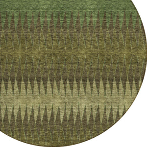Homeroots 3' Stylish Artichoke Green Striped Area Rug – Washable & Durable For Indoor Outdoor Use 8' Round Polyester 590813