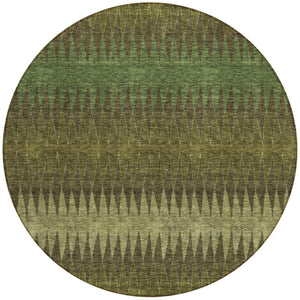 Homeroots 3' Stylish Artichoke Green Striped Area Rug – Washable & Durable For Indoor Outdoor Use 8' Round Polyester 590813
