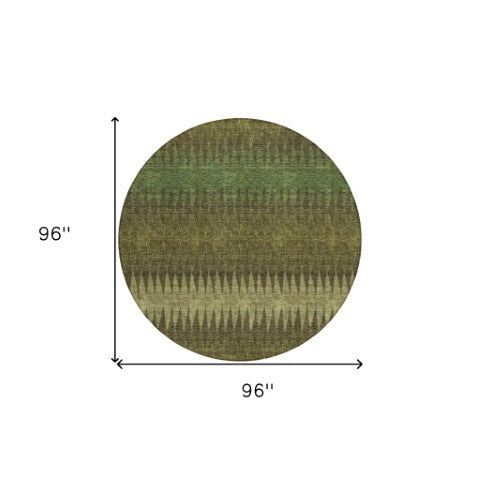 Homeroots 3' Stylish Artichoke Green Striped Area Rug – Washable & Durable For Indoor Outdoor Use 8' Round Polyester 590813