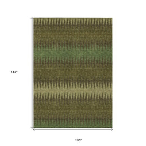Homeroots 3' Stylish Artichoke Green Striped Area Rug – Washable & Durable For Indoor Outdoor Use 9' X 12' Polyester 590815