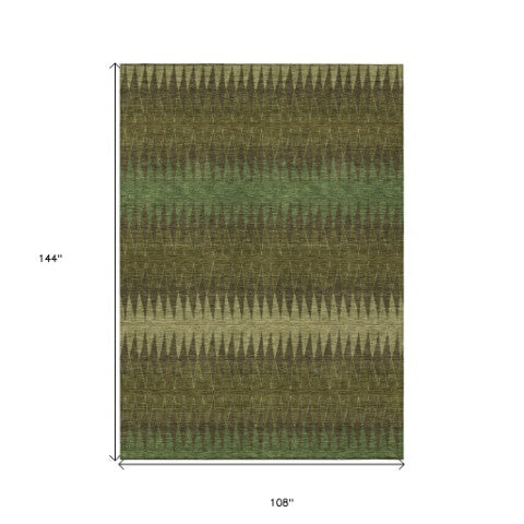 Homeroots 3' Stylish Artichoke Green Striped Area Rug – Washable & Durable For Indoor Outdoor Use 9' X 12' Polyester 590815