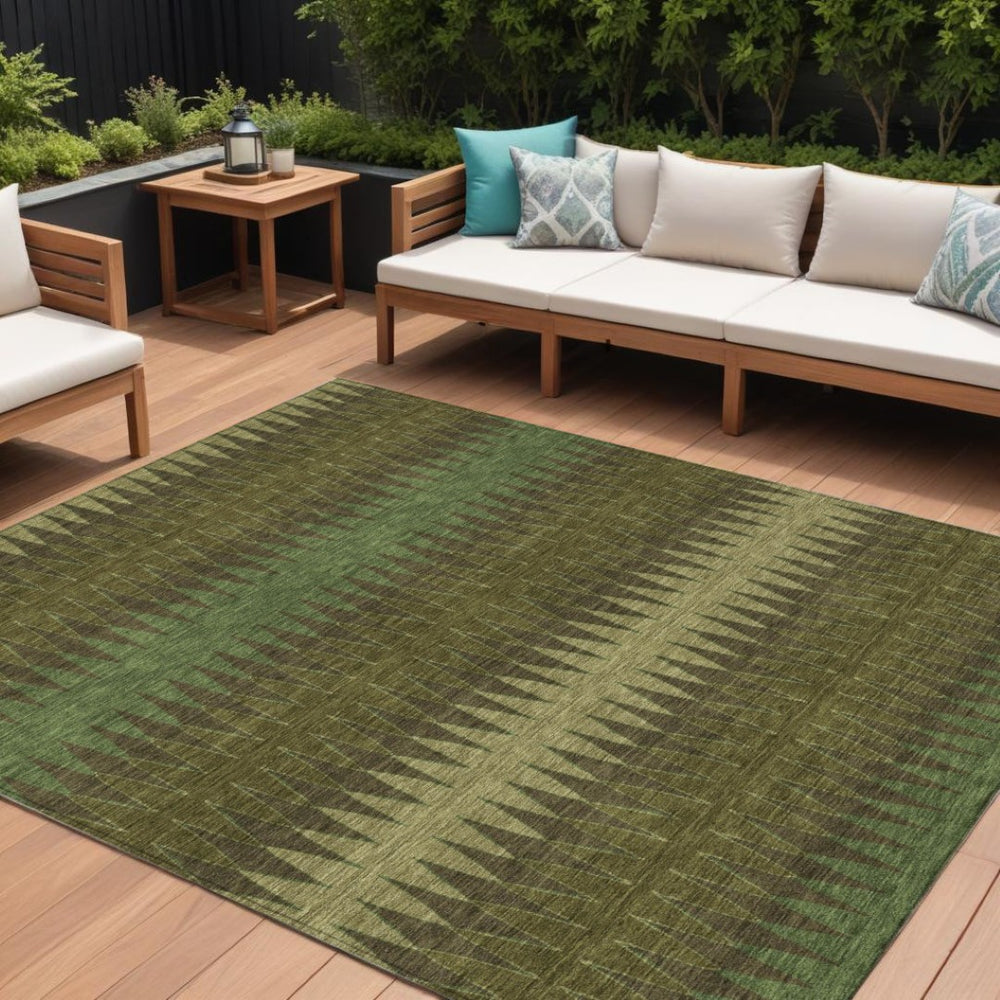 HomeRoots 9' Olive Green Striped Area Rug - Durable, Washable Design for Indoor & Outdoor Spaces, Stain-Resistant 9' X 12' 590815