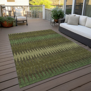 Homeroots 3' Stylish Artichoke Green Striped Area Rug – Washable & Durable For Indoor Outdoor Use 9' X 12' Polyester 590815