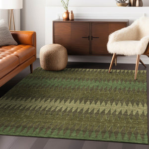 Homeroots 3' Stylish Artichoke Green Striped Area Rug – Washable & Durable For Indoor Outdoor Use 10' X 14' Polyester 590816