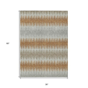 Homeroots 3' Stylish Artichoke Green Striped Area Rug – Washable & Durable For Indoor Outdoor Use 3' X 5' Polyester 590817