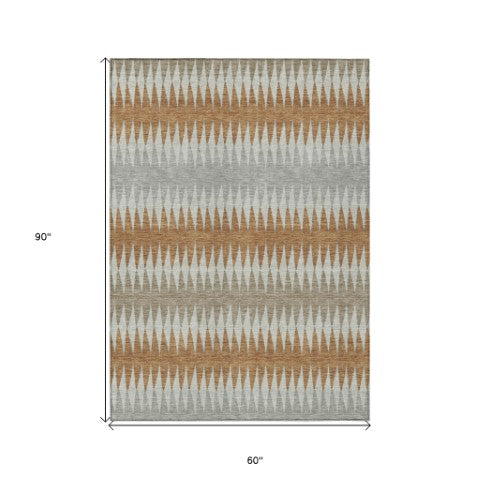 Homeroots 3' Stylish Artichoke Green Striped Area Rug – Washable & Durable For Indoor Outdoor Use 5' X 8' Polyester 590818