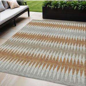 Homeroots 3' Stylish Artichoke Green Striped Area Rug – Washable & Durable For Indoor Outdoor Use 5' X 8' Polyester 590818