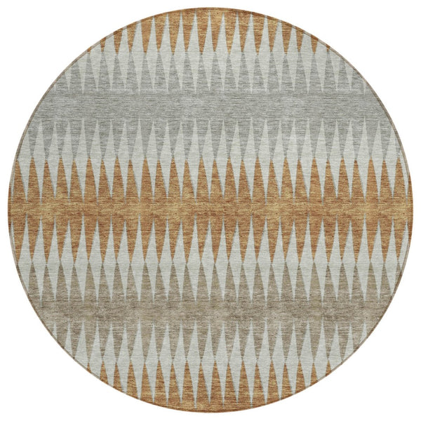HomeRoots 5' Striped Washable Area Rug in Orange, Gray & Beige - Perfect for Indoor or Outdoor Spaces! 8' Round 590819