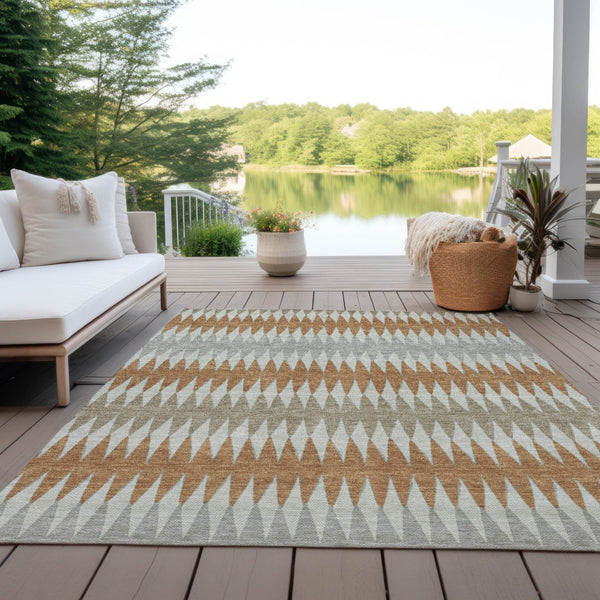 Homeroots 3' Stylish Artichoke Green Striped Area Rug – Washable & Durable For Indoor Outdoor Use 8' X 10' Polyester 590820