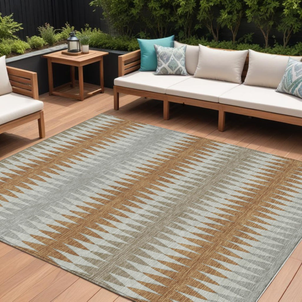 HomeRoots 5' Striped Washable Area Rug in Orange, Gray & Beige - Perfect for Indoor or Outdoor Spaces! 10' X 14' 590822
