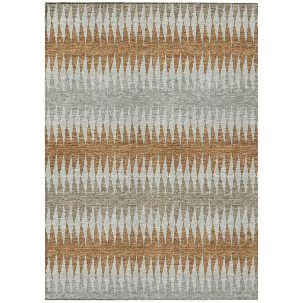 HomeRoots 5' Striped Washable Area Rug in Orange, Gray & Beige - Perfect for Indoor or Outdoor Spaces! 10' X 14' 590822