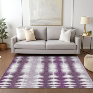 Homeroots 3' Stylish Artichoke Green Striped Area Rug – Washable & Durable For Indoor Outdoor Use 9' X 12' Polyester 590827