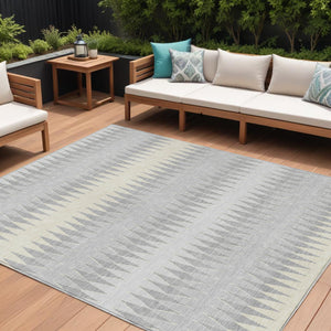 Homeroots 3' Stylish Artichoke Green Striped Area Rug – Washable & Durable For Indoor Outdoor Use 8' X 10' Polyester 590832
