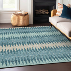 Homeroots 3' Stylish Artichoke Green Striped Area Rug – Washable & Durable For Indoor Outdoor Use 3' X 5' Polyester 590835