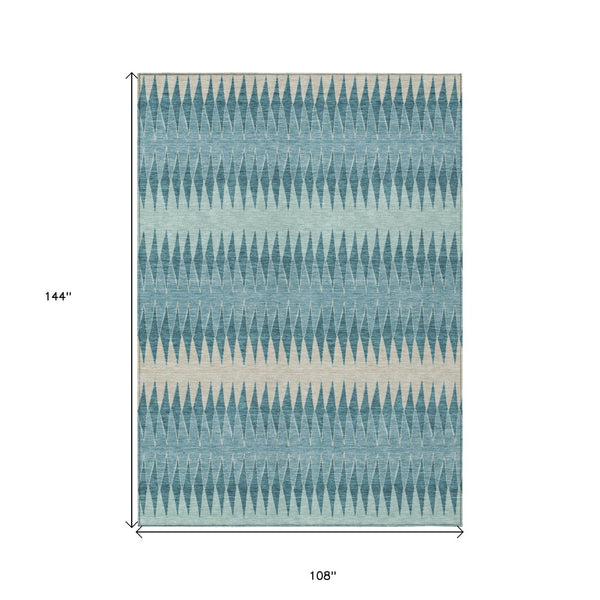 Homeroots 3' Stylish Artichoke Green Striped Area Rug – Washable & Durable For Indoor Outdoor Use 9' X 12' Polyester 590839