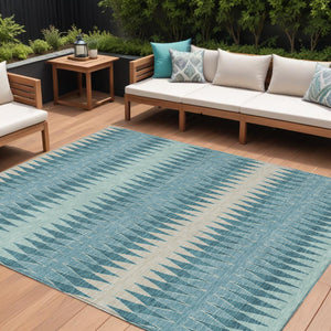 Homeroots 3' Stylish Artichoke Green Striped Area Rug – Washable & Durable For Indoor Outdoor Use 9' X 12' Polyester 590839