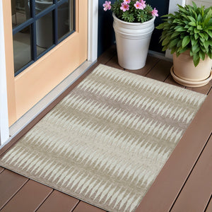Homeroots 3' Stylish Artichoke Green Striped Area Rug – Washable & Durable For Indoor Outdoor Use 3' X 5' Polyester 590841