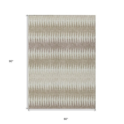 Homeroots 3' Stylish Artichoke Green Striped Area Rug – Washable & Durable For Indoor Outdoor Use 5' X 8' Polyester 590842