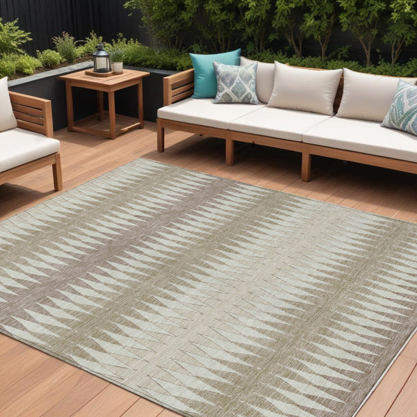 Homeroots 3' Stylish Artichoke Green Striped Area Rug – Washable & Durable For Indoor Outdoor Use 8' X 10' Polyester 590844