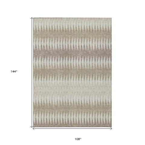 Homeroots 3' Stylish Artichoke Green Striped Area Rug – Washable & Durable For Indoor Outdoor Use 9' X 12' Polyester 590845
