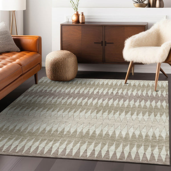 Homeroots 3' Stylish Artichoke Green Striped Area Rug – Washable & Durable For Indoor Outdoor Use 10' X 14' Polyester 590846