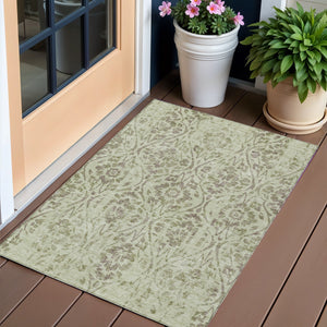 Homeroots 3' Artichoke Green Floral Washable Area Rug For Indoor & Outdoor Use - Stain Resistant Design 3' X 5' Polyester 590847