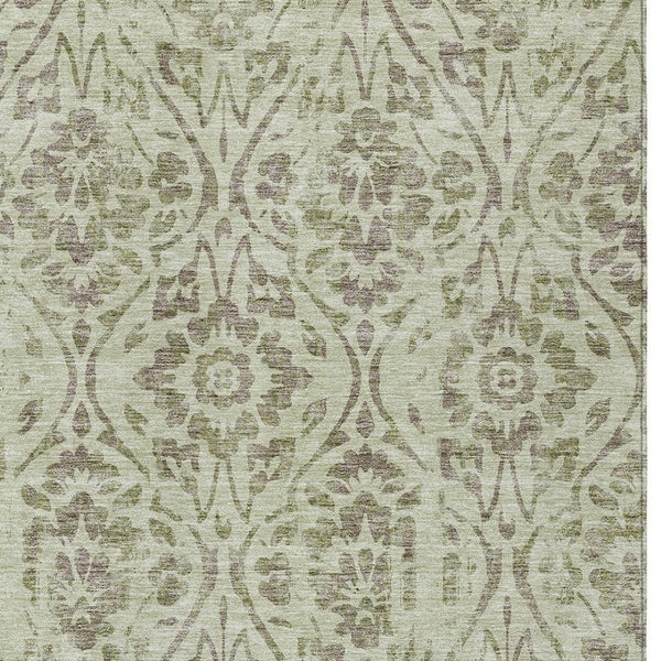 Homeroots 3' Artichoke Green Floral Washable Area Rug For Indoor & Outdoor Use - Stain Resistant Design 3' X 5' Polyester 590847