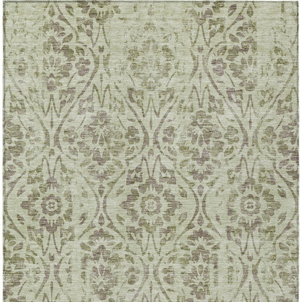 Homeroots 3' Artichoke Green Floral Washable Area Rug For Indoor & Outdoor Use - Stain Resistant Design 5' X 8' Polyester 590848