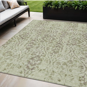 Homeroots 3' Artichoke Green Floral Washable Area Rug For Indoor & Outdoor Use - Stain Resistant Design 5' X 8' Polyester 590848