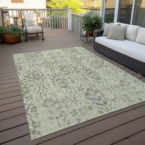 Homeroots 3' Artichoke Green Floral Washable Area Rug For Indoor & Outdoor Use - Stain Resistant Design 5' X 8' Polyester 590848