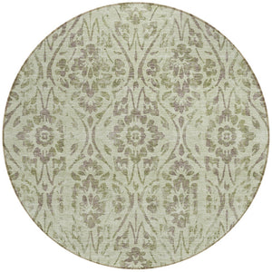 Homeroots 3' Artichoke Green Floral Washable Area Rug For Indoor & Outdoor Use - Stain Resistant Design 8' Round Polyester 590849